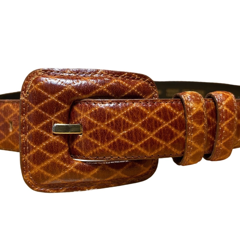 VTG Liz Claiborne Diamond Stitch Leather Belt Honey Brown Size Medium